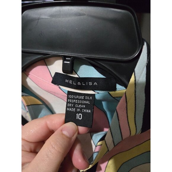 Mel & Lisa Womens 100% Silk Multicolor Abstract Button-Up Blouse Size 10 Artsy - Picture 6 of 11